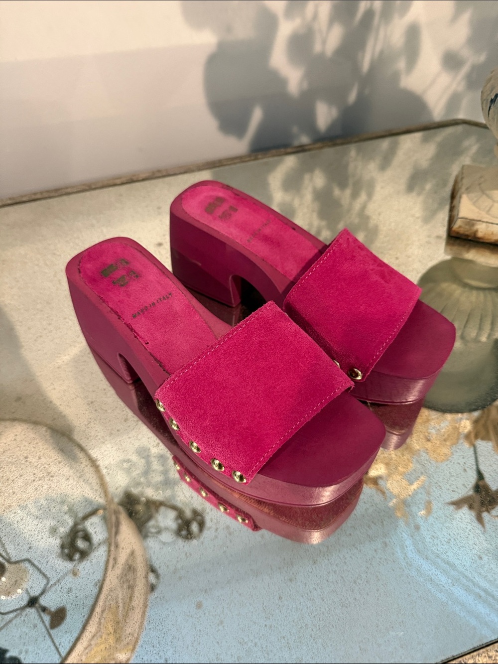 Moma Fuchsia Suede Platform Slide Sandals